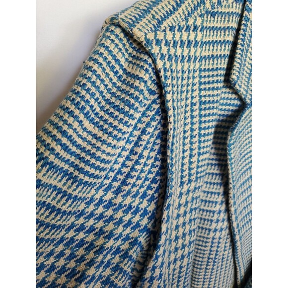 Vtg Ciaosport Ltd. Women’s Teal & Beige Houndstooth Blazer Silk and Cotton Sz 12 - Picture 2 of 12